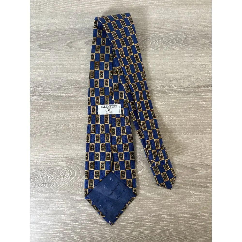 Valentino Cravatte 100% Blue Gold Men's Tie Necktie- Made in‎ Italy- EUC